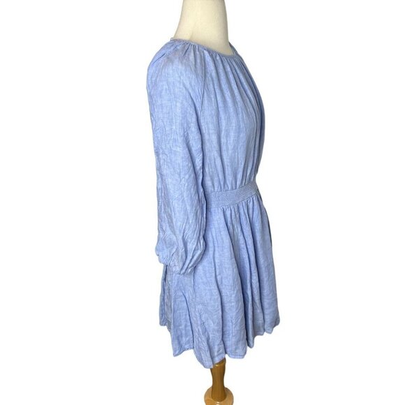 J.Crew $138 Palmero Smocked Waist Mini Dress Blue Linen Size S BP855 - Picture 7 of 9